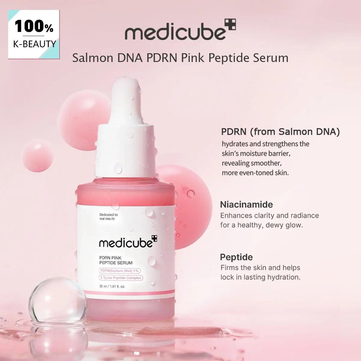 Sérum au peptide rose PDRN à l'ADN de saumon Medicube, lisse et à absorption rapide, rafraîchissant 