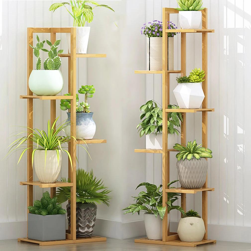 Étagère à fleurs en bambou vertical, support de plante T1, pots d'angle d'affichage, mise en place à