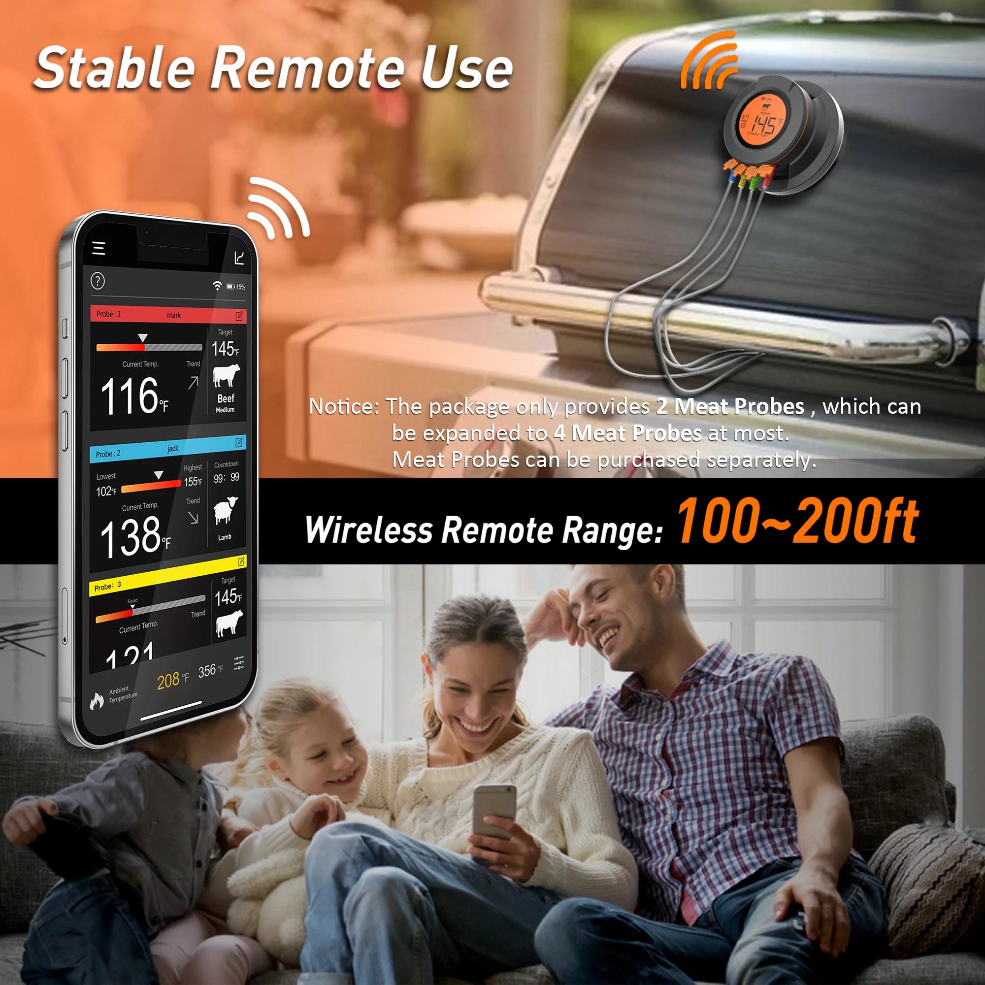 Thermomètre à viande sans fil numérique Bluetooth, pour cuisson des aliments, barbecue, gril, four, 