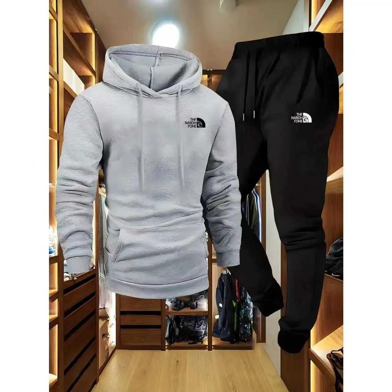 Ensemble décontracté deux pièces pour homme, automne et hiver, sweat-shirt à capuche et pantalon ave