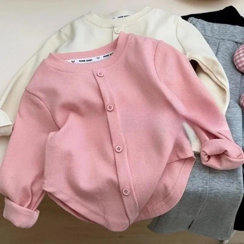 2-10Y filles chemise printemps automne nouveaux enfants à manches longues T-shirt couleur unie à la 