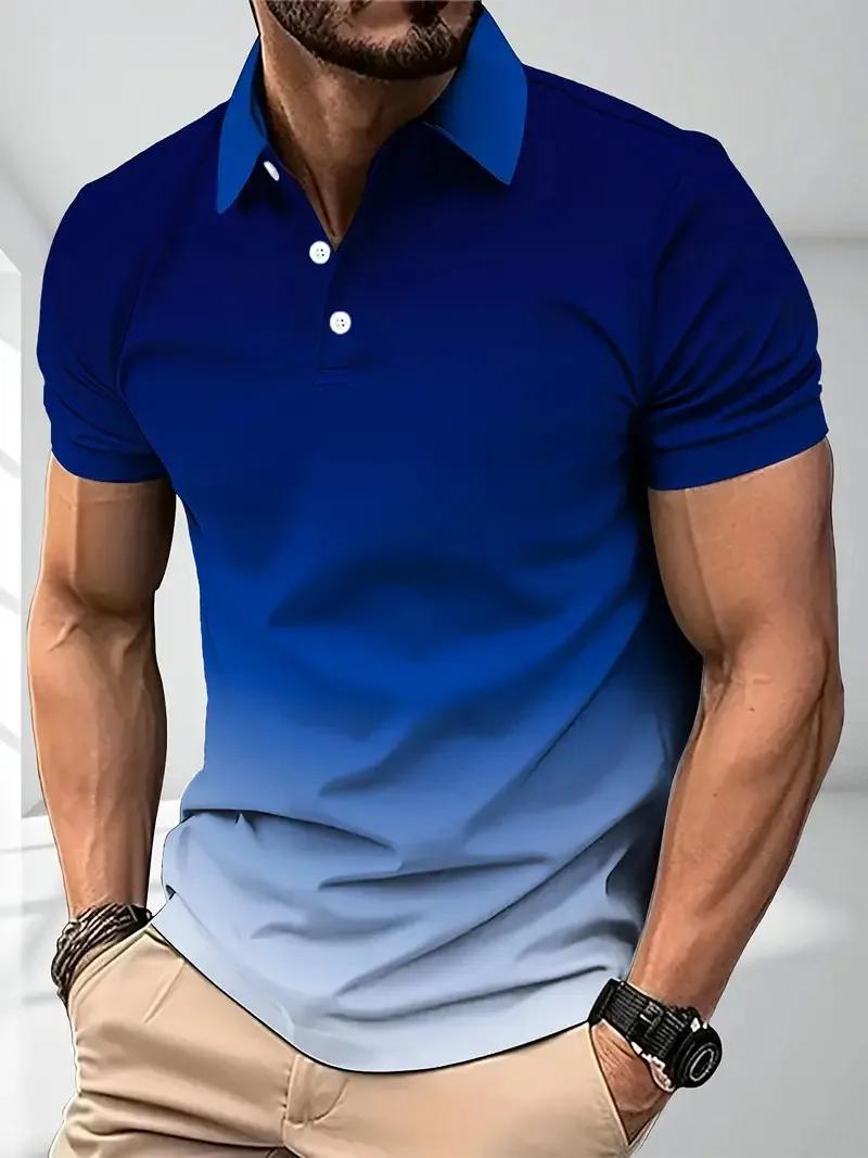 La nouvelle chemise POLO pour hommes d'été 2025 présente une impression de couleur dégradée 3D décon