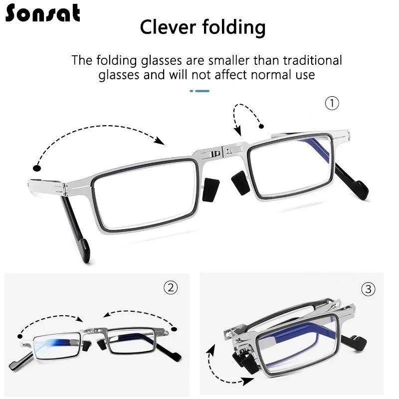 Lunettes de lecture pliantes rétro pour hommes/femmes, monture métallique, Anti-lumière bleue, avec 