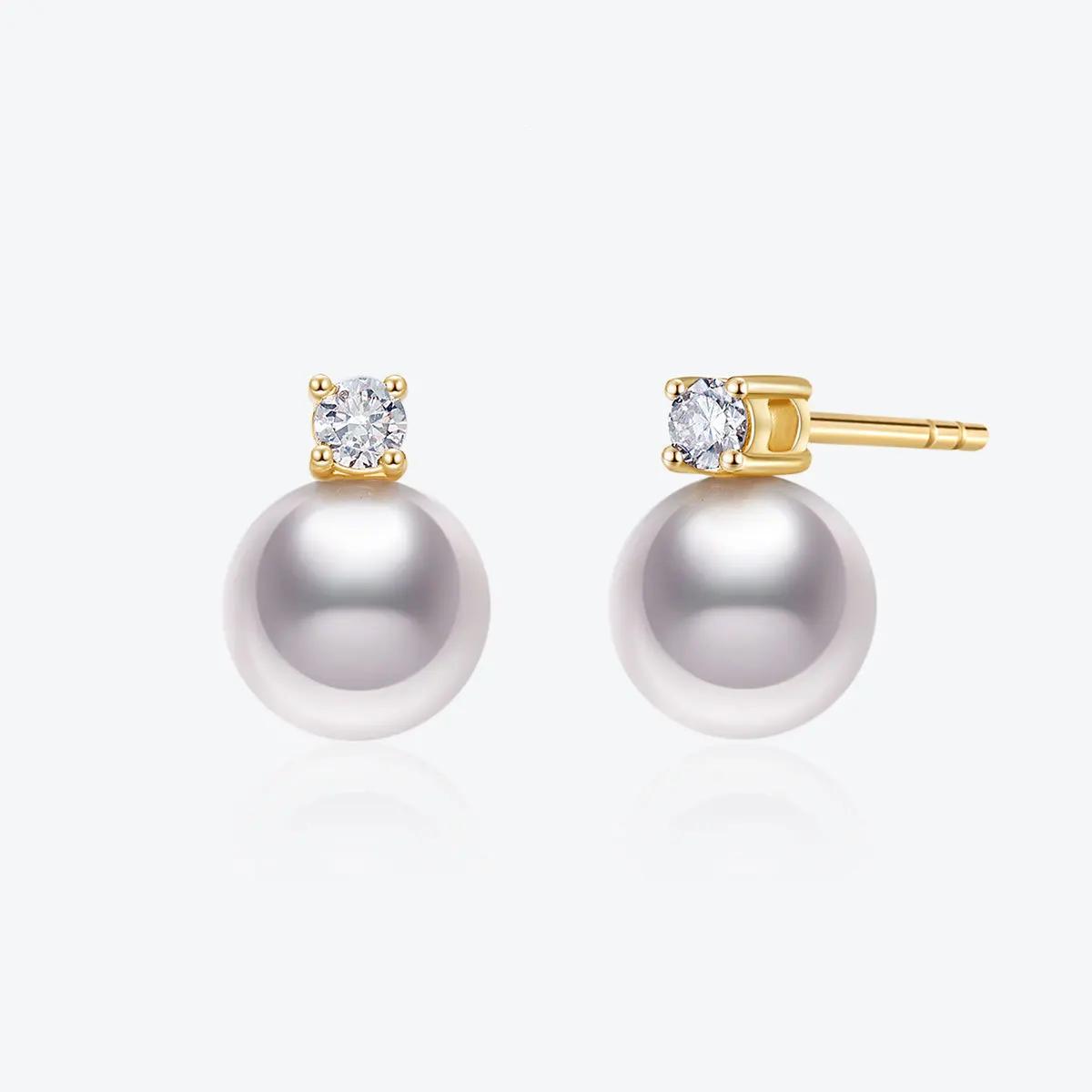 Senlissi-nouvelle mode Lofty 8-12mm perle d'eau douce boucles d'oreilles 18k pour les femmes S925 bi
