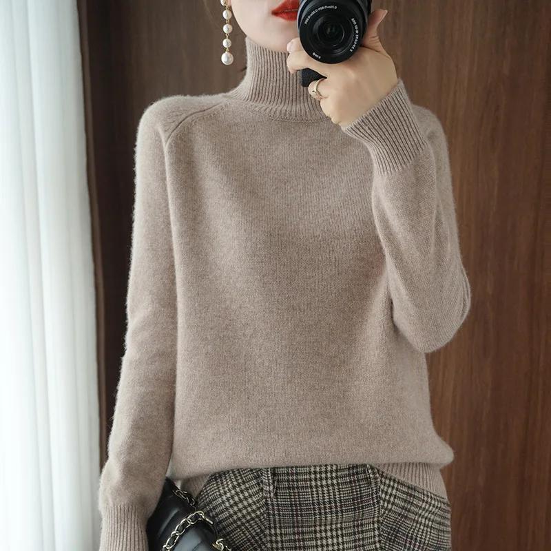 Automne hiver col montant laine mérinos pull basique décontracté pull en cachemire confort femmes ma