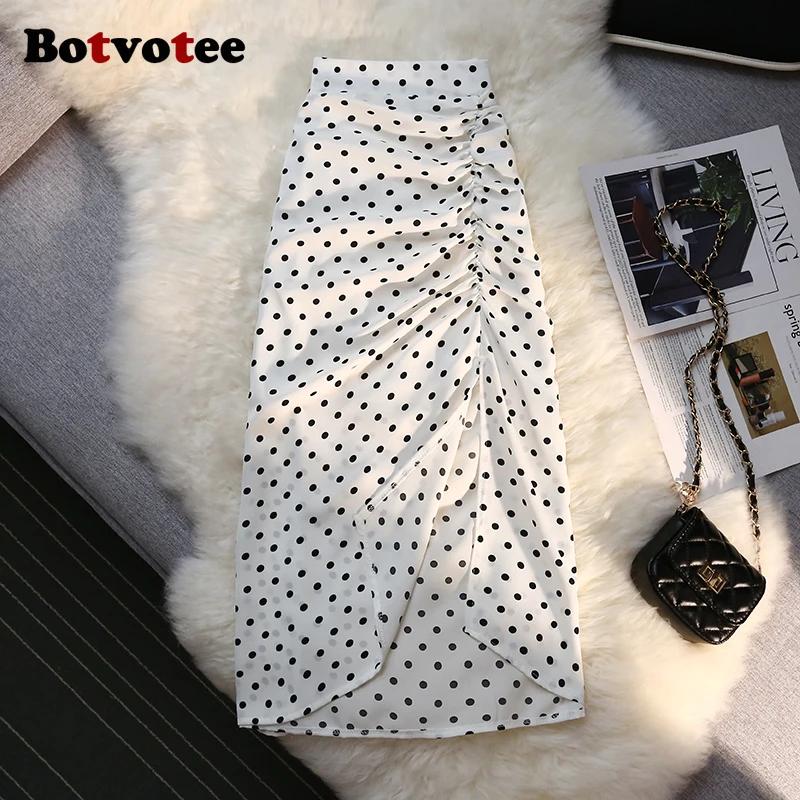 Botvotee Sexy Vintage Pokal Dot imprimé trompette jupe Midi pour les femmes dos élastique côté fendu