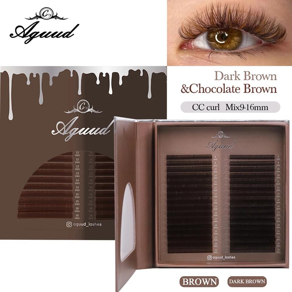 32 rangées d'extension de cils brun foncé clair mélange 9-16 cils individuels de vison couleur de ha