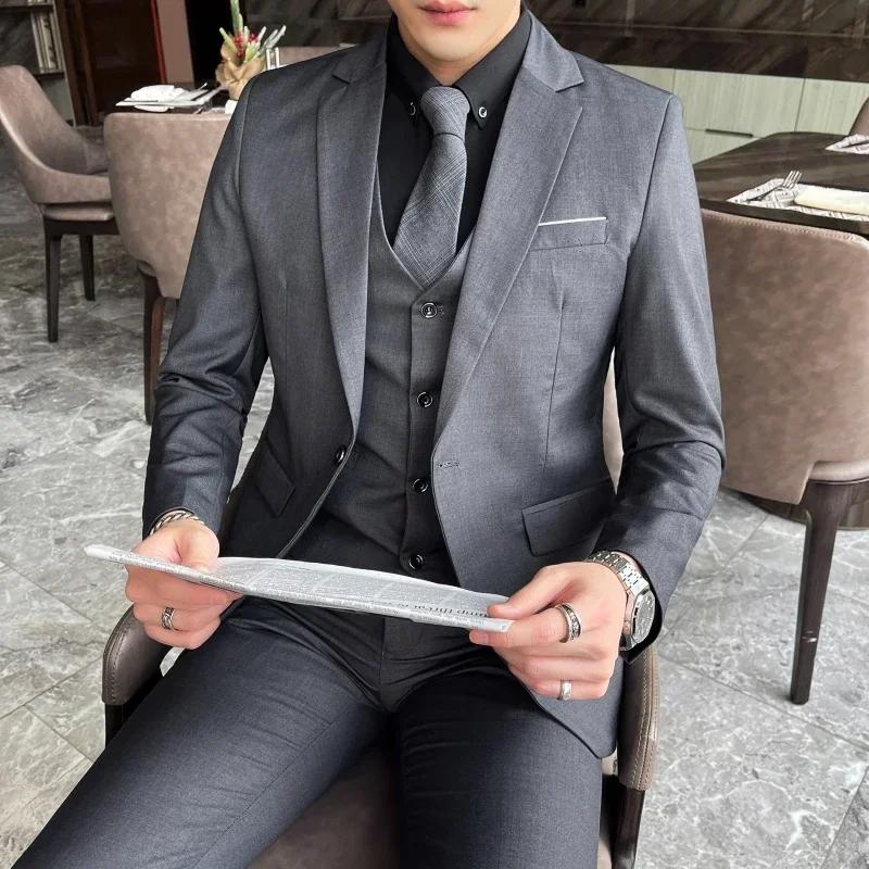 Costume pour homme (Blazer + Gilet + Pantalon) - Mode, affaires, gentleman, tenue professionnelle fo