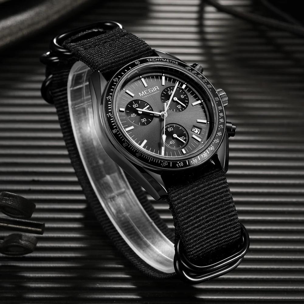 MEGIR nouvelles montres de luxe pour hommes toile tissage bracelet Sport automatique chronographe Qu