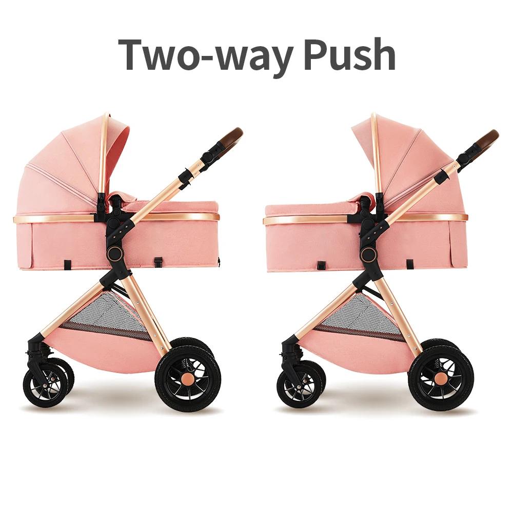 Poussette 3 en 1 pour bébé, avec poignée réglable, landau de voyage avec sacs pour maman, filet pour