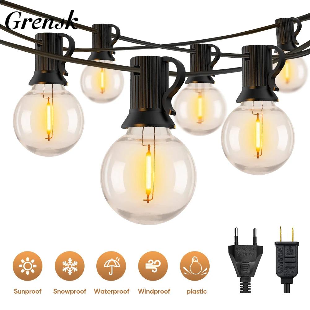 Guirlande lumineuse étanche G40 en plastique incassable, ampoules E12 1W, guirlande extérieure, pris