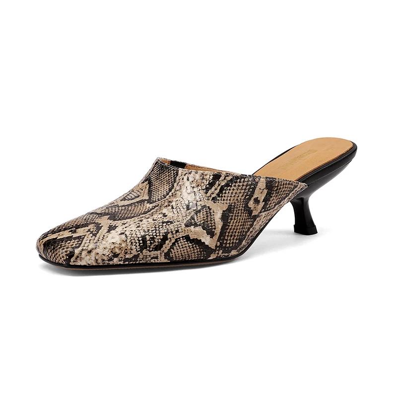 SmallHut Nouvelle Tendance Été Mules Femme en Cuir Fendu Sexy Motif Serpent Jaune Bleu Beige à Talon