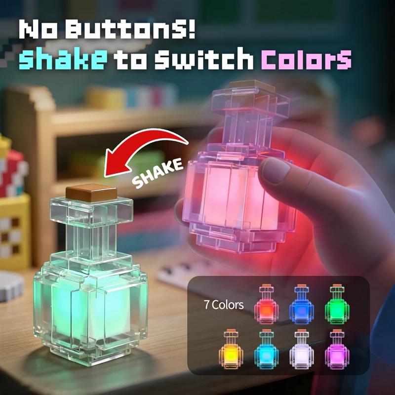 Lampe de nuit LED rechargeable en forme de bouteille de potion, 7 couleurs changeantes, style pixel,
