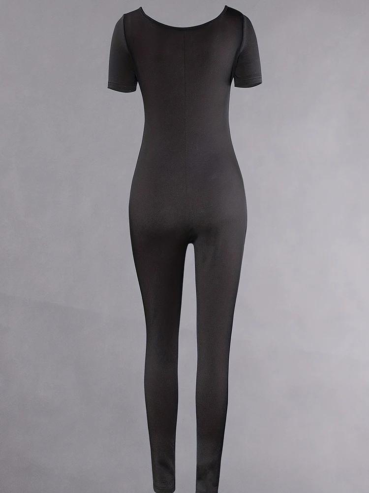 Barboteuse à manches courtes pour femmes, couleur unie, slim, batterie con, combinaisons, sport, fit