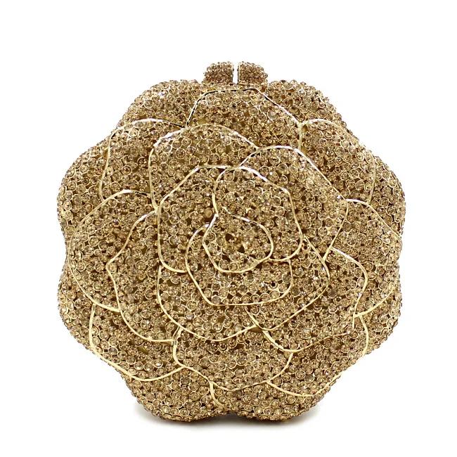 Sacs en cristal au Design Rose exquis, sac complet en strass, sac de soirée creux en métal et diaman
