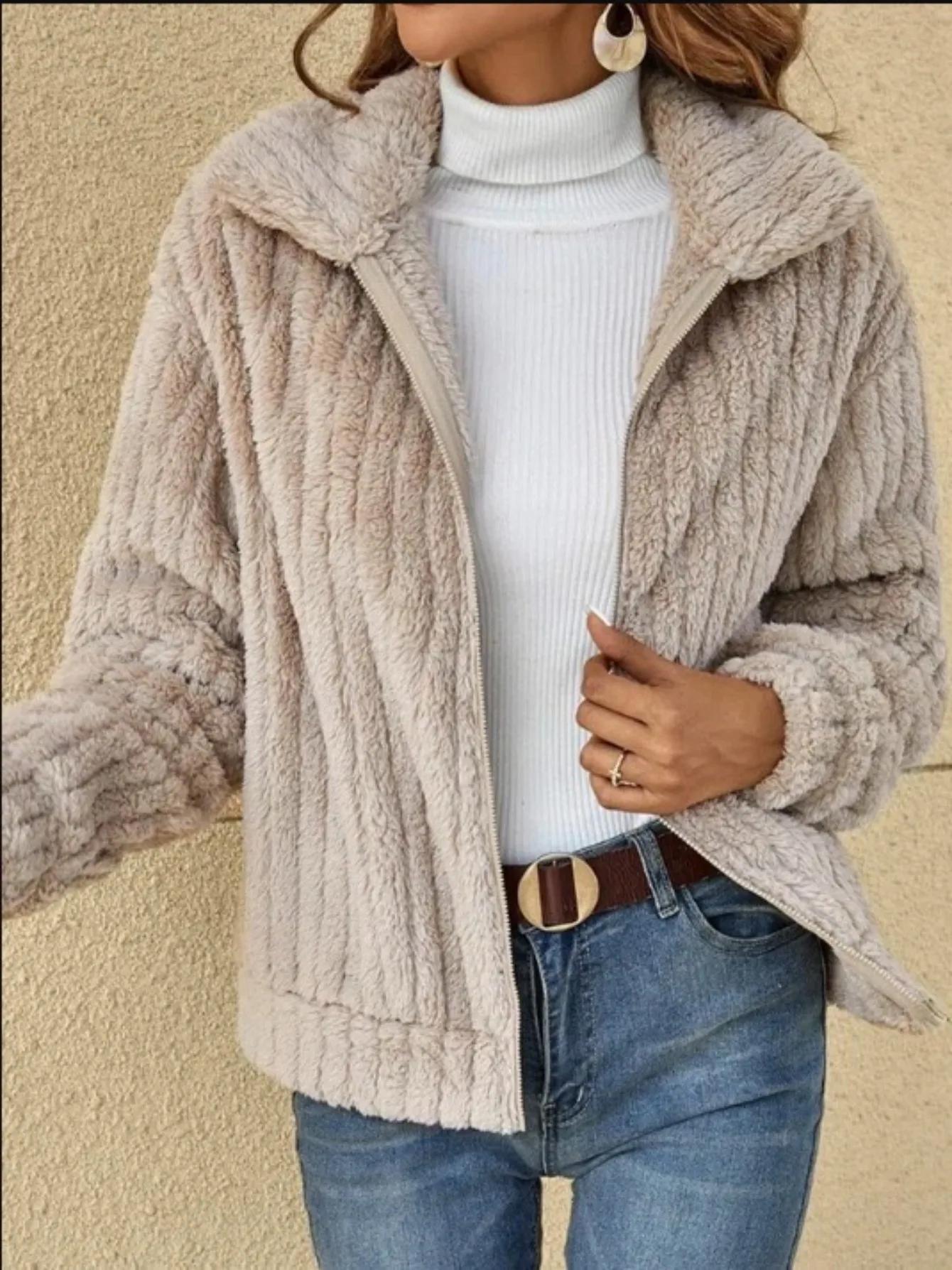 Cardigan en peluche côtelé creux 34/2000, manteau à col court, confortable et chaud, vêtements d'ext