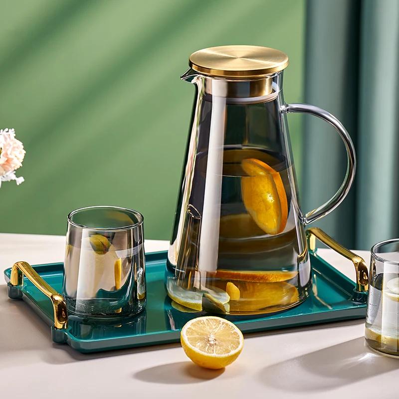 Pichet à eau Transparent en verre résistant à la chaleur, bouilloire et tasses d'eau froide avec poi