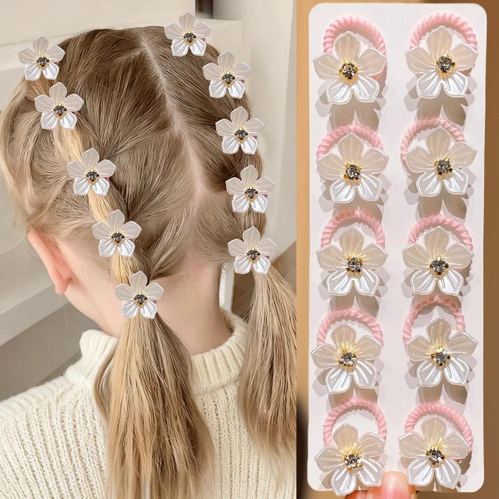 Bandes de cheveux élastiques pour filles, 10 pièces, avec strass et décorations florales, attaches d