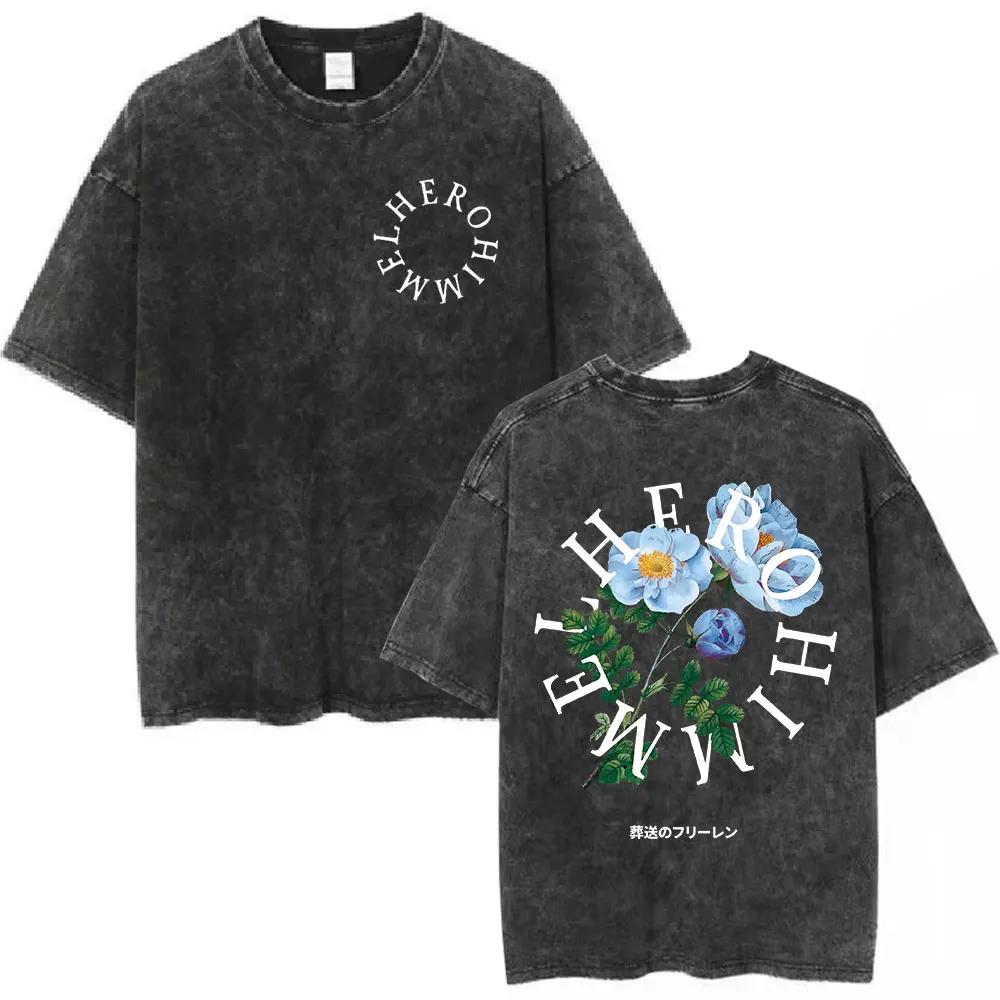 T-shirt vintage délavé Anime Frieren: Beyond Journey's End, mode homme et femme, manches courtes, 10