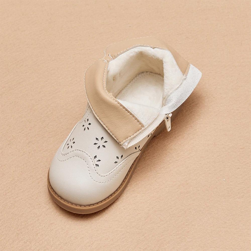 Dave Bella bottes courtes en cuir pour enfants hiver filles anti-dérapant chaussures en peluche mode