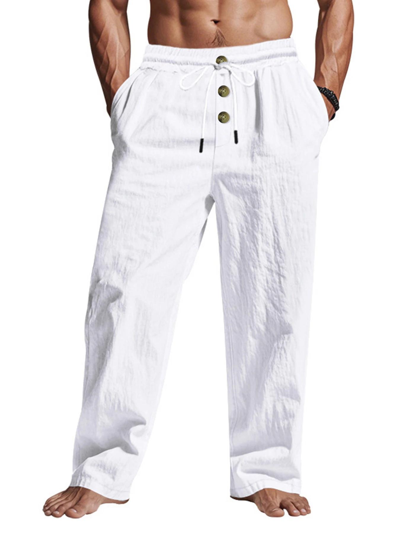 Pantalon décontracté homme 2025 printemps/été nouveau homme grande taille blanc pantalon droit solid