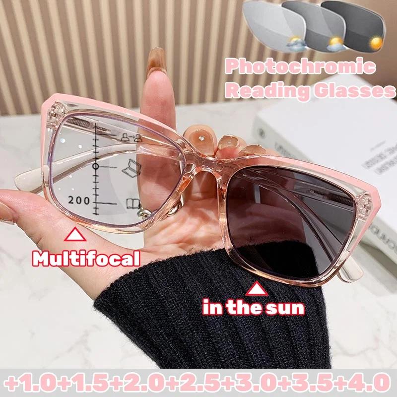 Lunettes de lecture multifocales photochromiques à monture transparente pour femmes et hommes, lunet