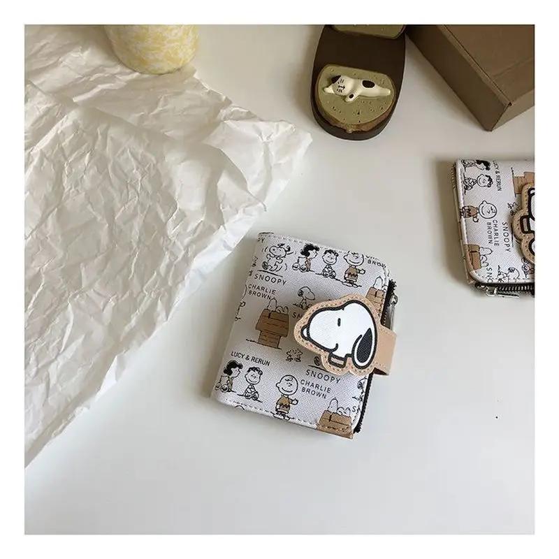 Porte-monnaie court Snoopy mignon, motif dessin animé, avec fermeture éclair, porte-cartes d'identit