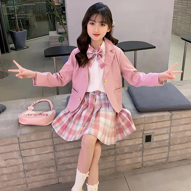 Ensemble trois pièces pour filles, style collège, printemps et automne, nouvelle veste de style étra