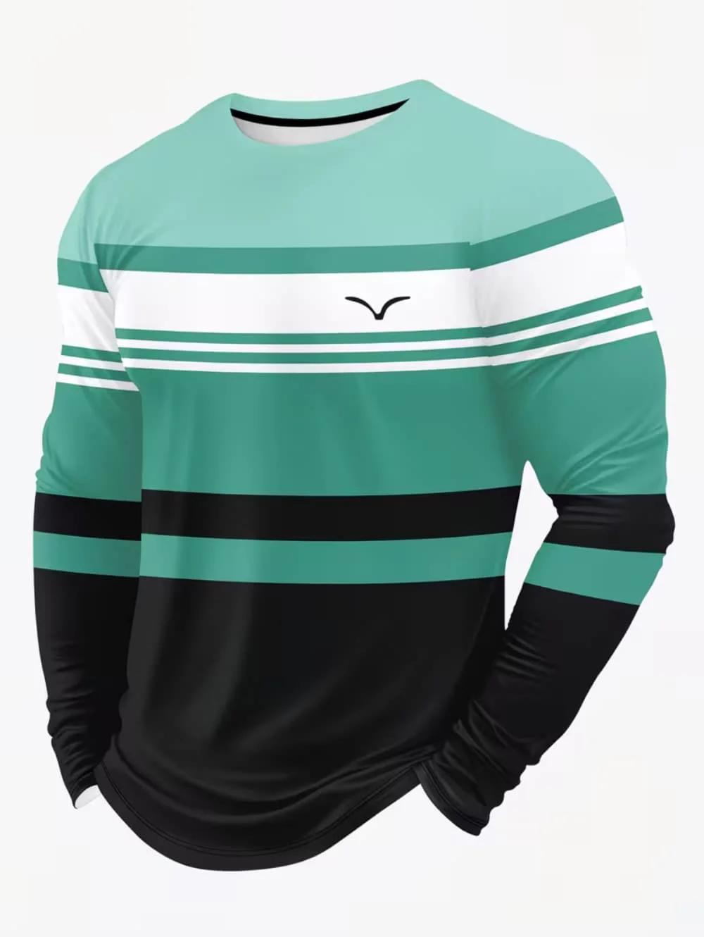 T-shirt vintage à manches longues pour homme, imprimé rayures, haut tendance printemps-automne, t-sh