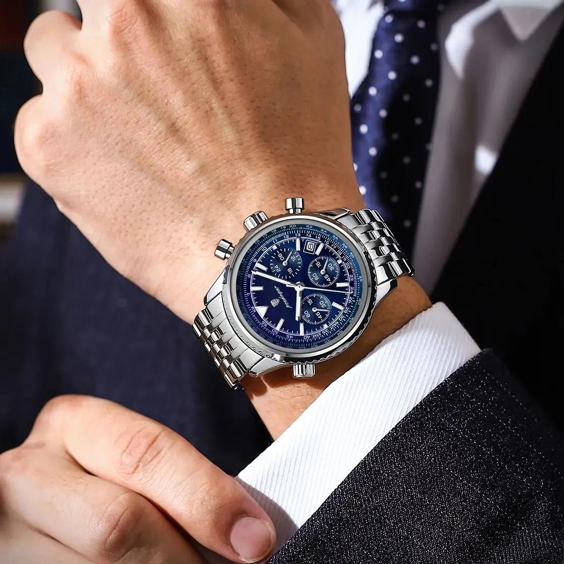 POEDAGAR mode militaire hommes montres étanche lumineux Date chronographe homme montre en acier inox
