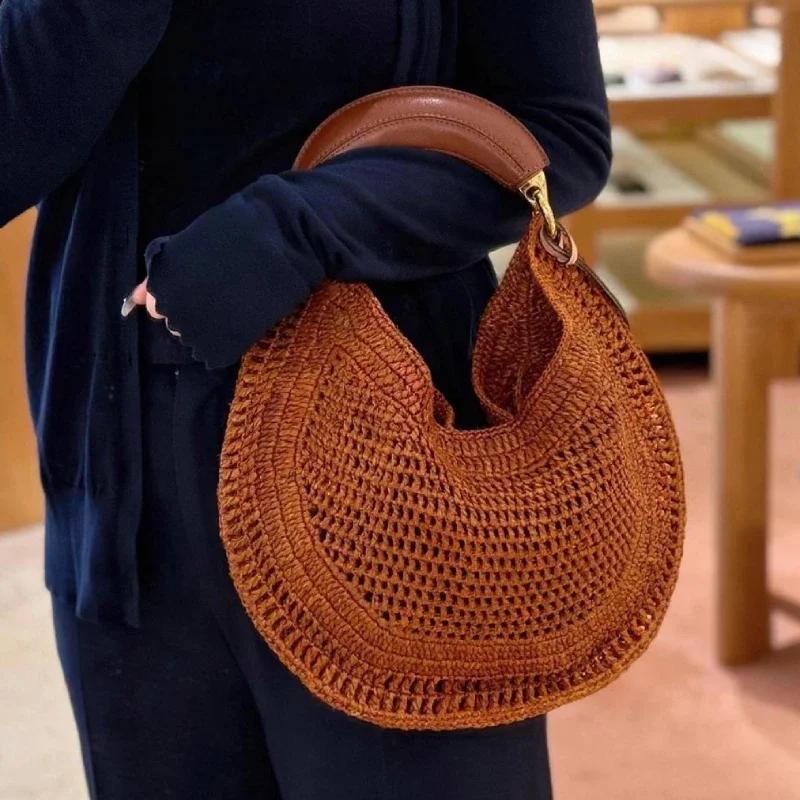 Sac à main de luxe en forme de croissant, tissé, au design ajouré élégant, sac sous le bras pour fem