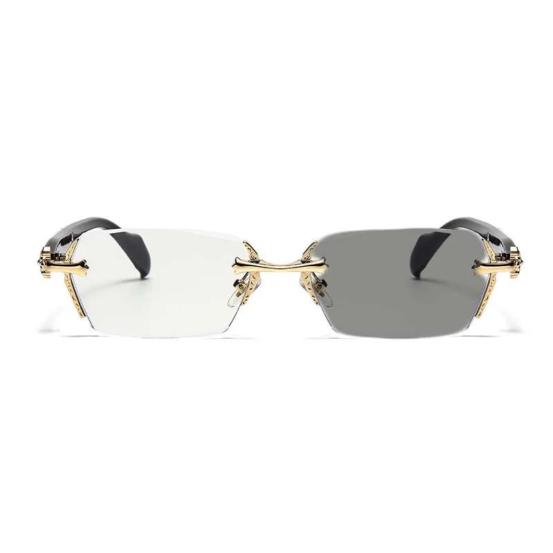 Lunettes de myopie photochromiques sans cadre haut de gamme, argent, or, bleu, blocage de la lumière