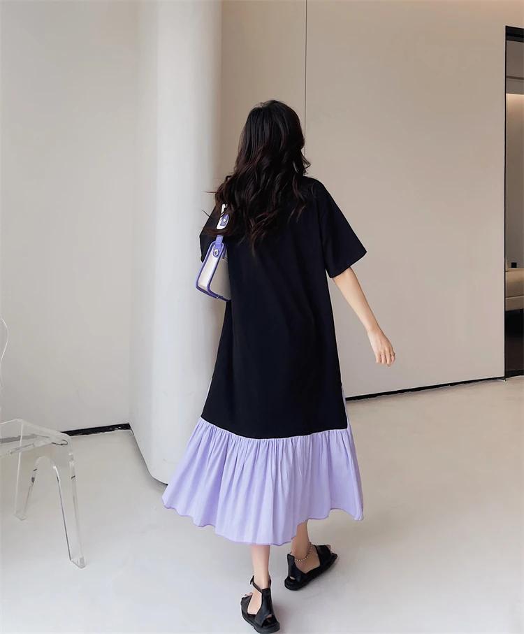Robe ample Patchwork noire pour femmes, faux deux pièces, vêtements grande taille KE3294, nouvelle c