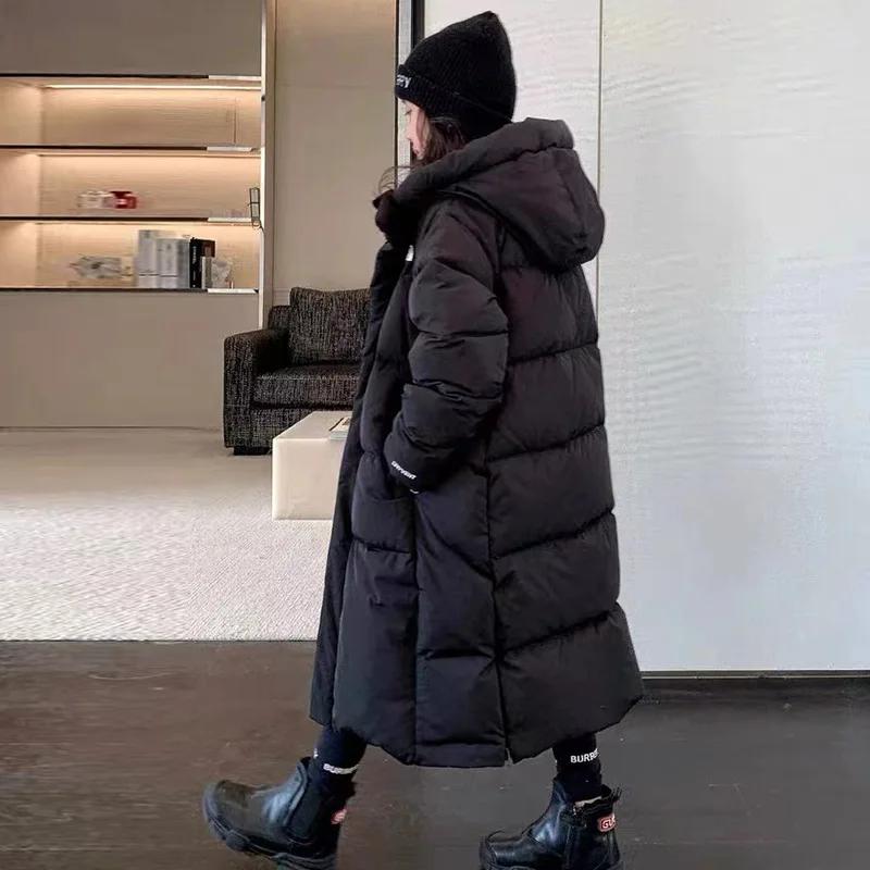 Manteau à capuche en coton pour adolescentes, veste longue et chaude, parkas rembourrées optiques, v