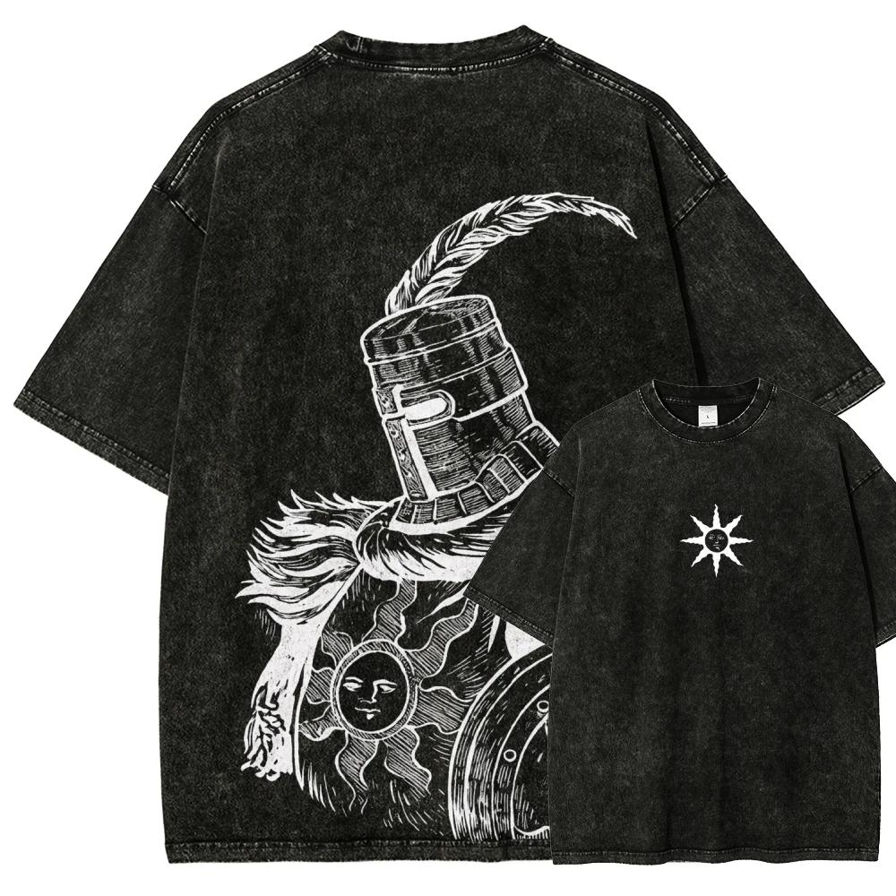 T-shirt délavé Dark Souls Anime Lover, nouveau modèle, vêtements de toute saison, vêtements de perso