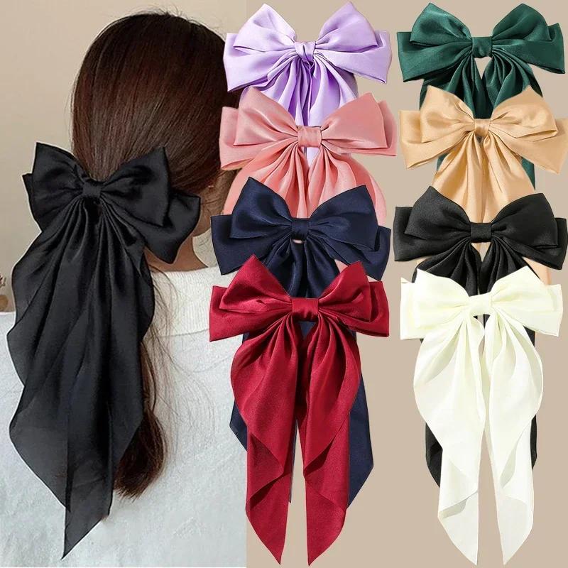 Pinces à cheveux pour femmes et filles, accessoires coréens, grand nœud papillon, Long ruban en Sati
