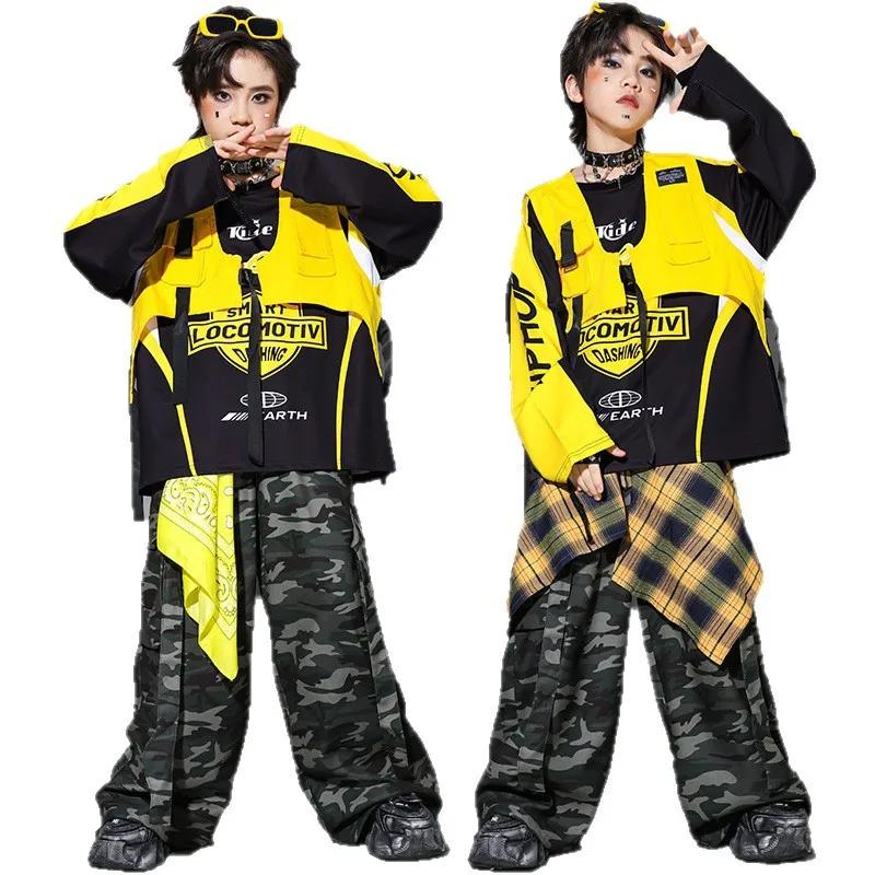 Ensemble de vêtements de danse de rue pour filles, veste K-pop, sweat-shirt, pantalon jaune, costume