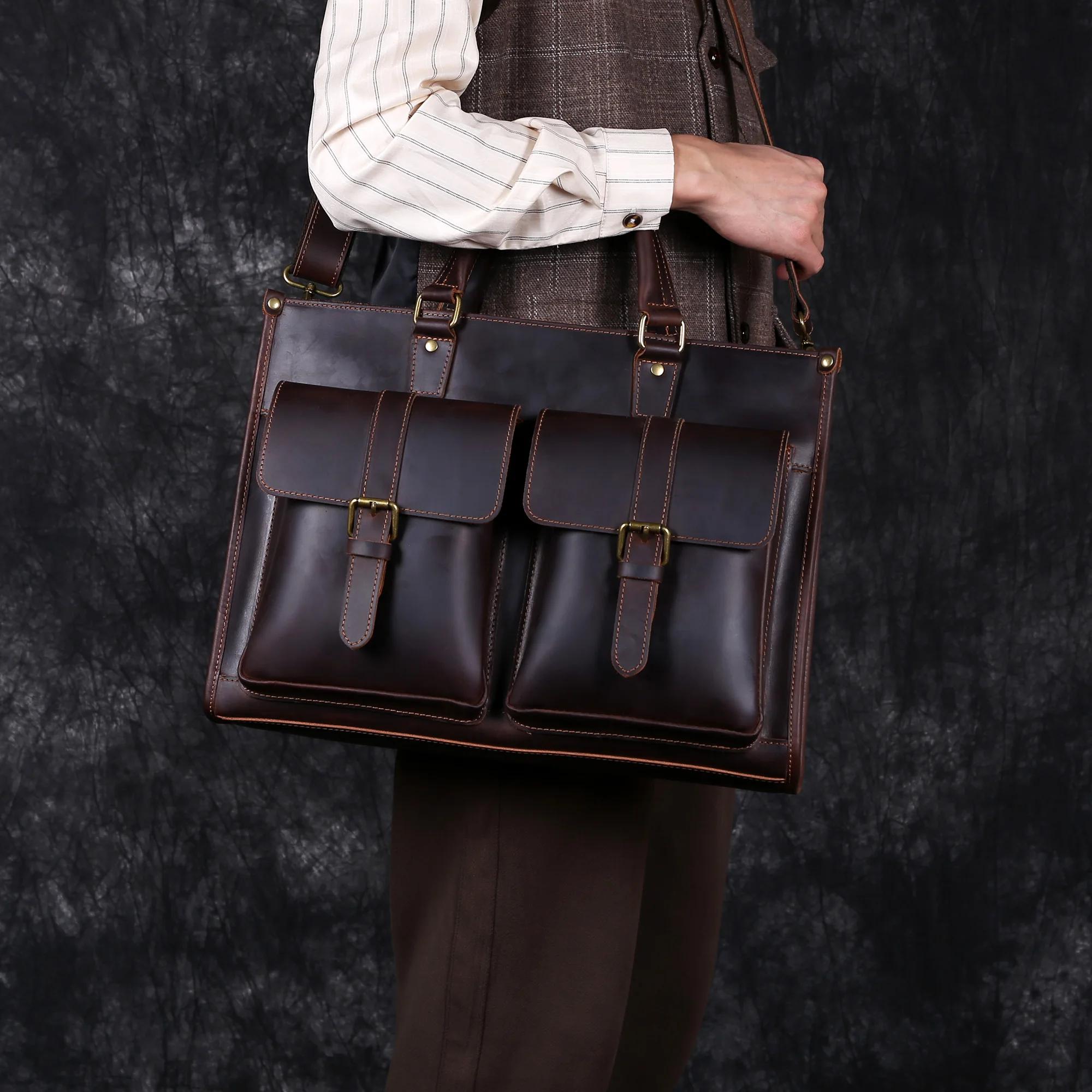 Sac à bandoulière rétro en cuir de vachette pour homme, fourre-tout Mad Horse, couche supérieure, ét