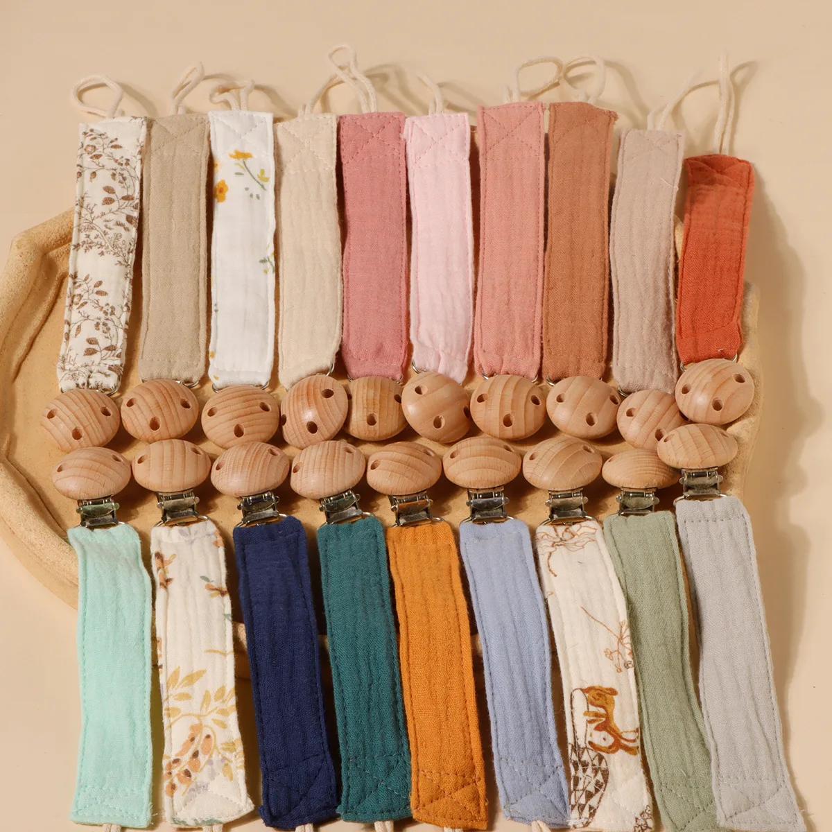 1 pièces double couche pur coton crêpe tissu mamelon suspendus corde imprimé coton bébé sucette chaî