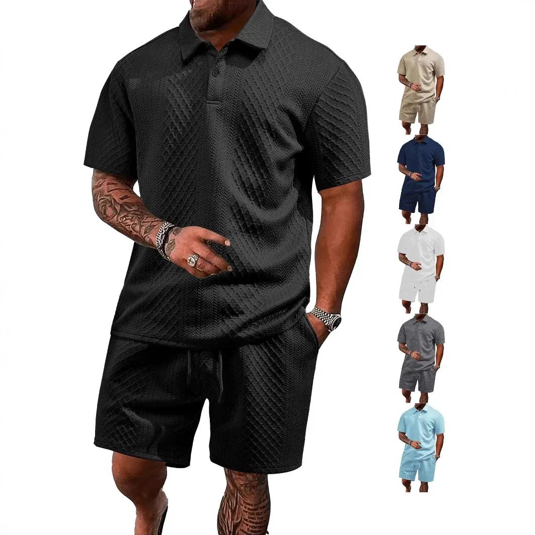 Polo à revers fin pour hommes, tissu jacquard européen et américain transfrontalier, sport décontrac