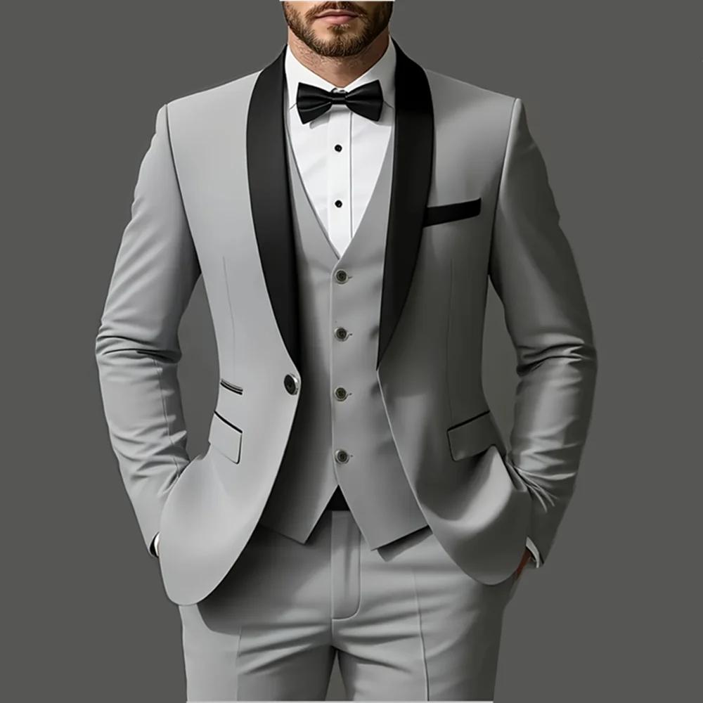 Ensemble de costume 3 pièces pour hommes, veste + gilet + pantalon, à la mode de haute qualité, adap