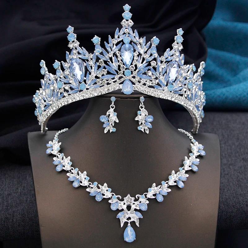 Diadèmes et couronnes avec collier et boucles d'oreilles pour femmes et filles, ensembles de bijoux 