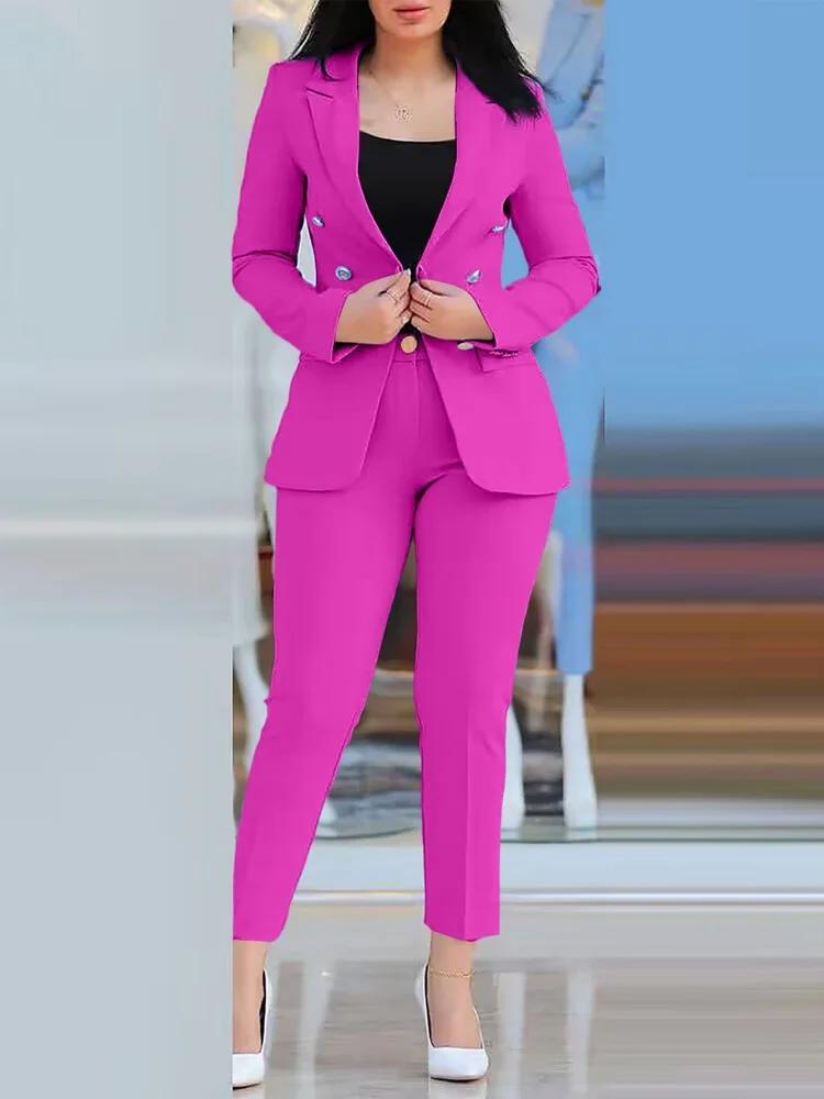 Ensemble de deux pièces pour femmes, costume uni + pantalon, coupe ajustée, mode professionnelle, do