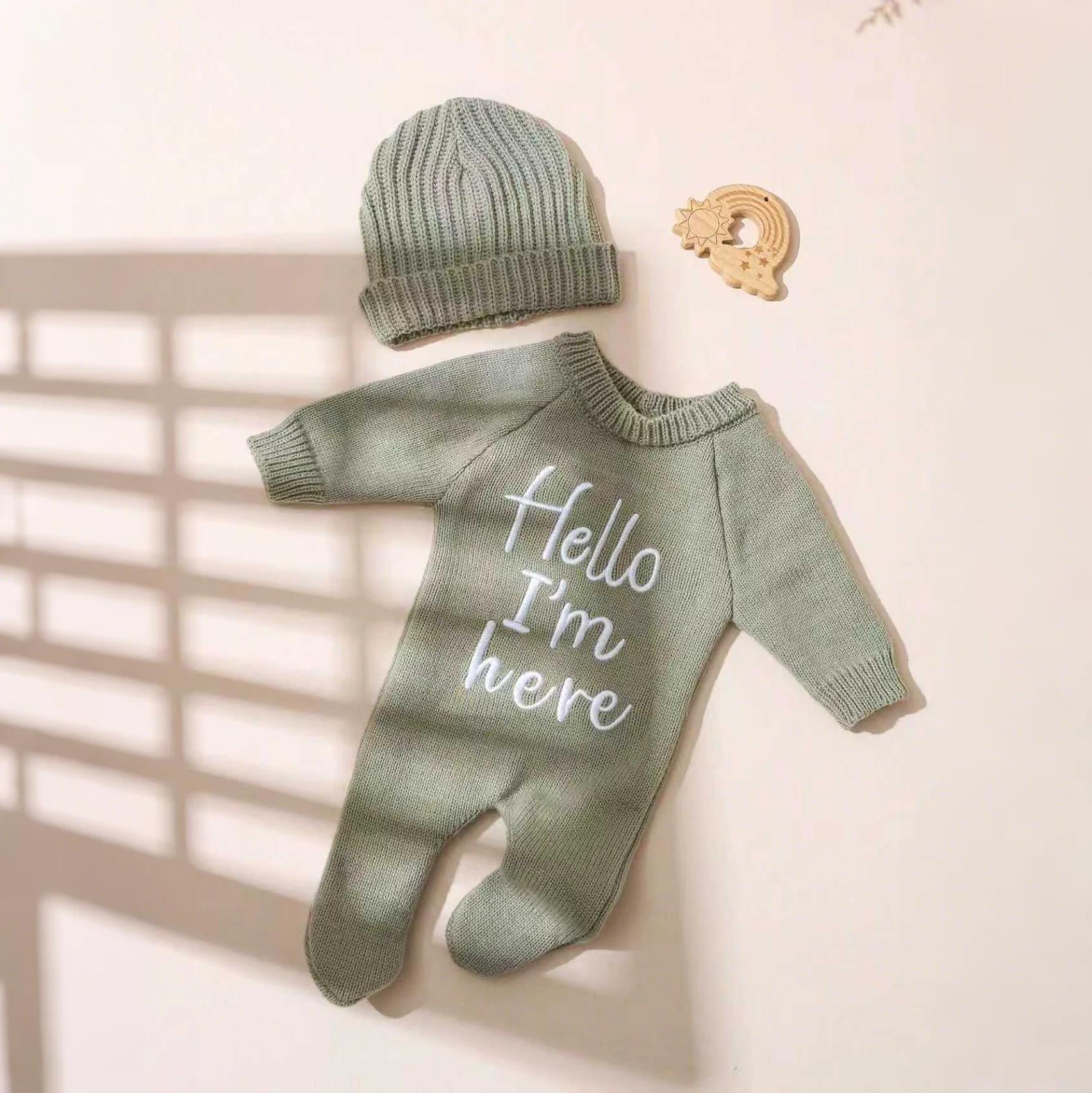 Combinaison bébé Ylsteed 'Bonjour' broderie tricot naissance - Tenue photo nouveau-né garçon fille pieds