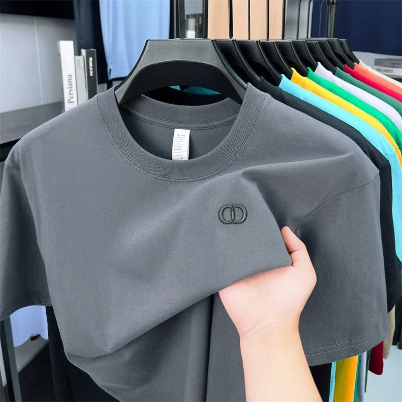 Haut de gamme marque hommes 100% coton lettre brodée T-shirt été nouveau produit mode col rond haut 