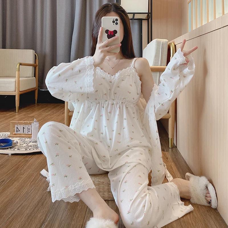 3 pièces/ensemble coton vêtements de nuit de grossesse chemise de nuit d'allaitement vêtements de nu