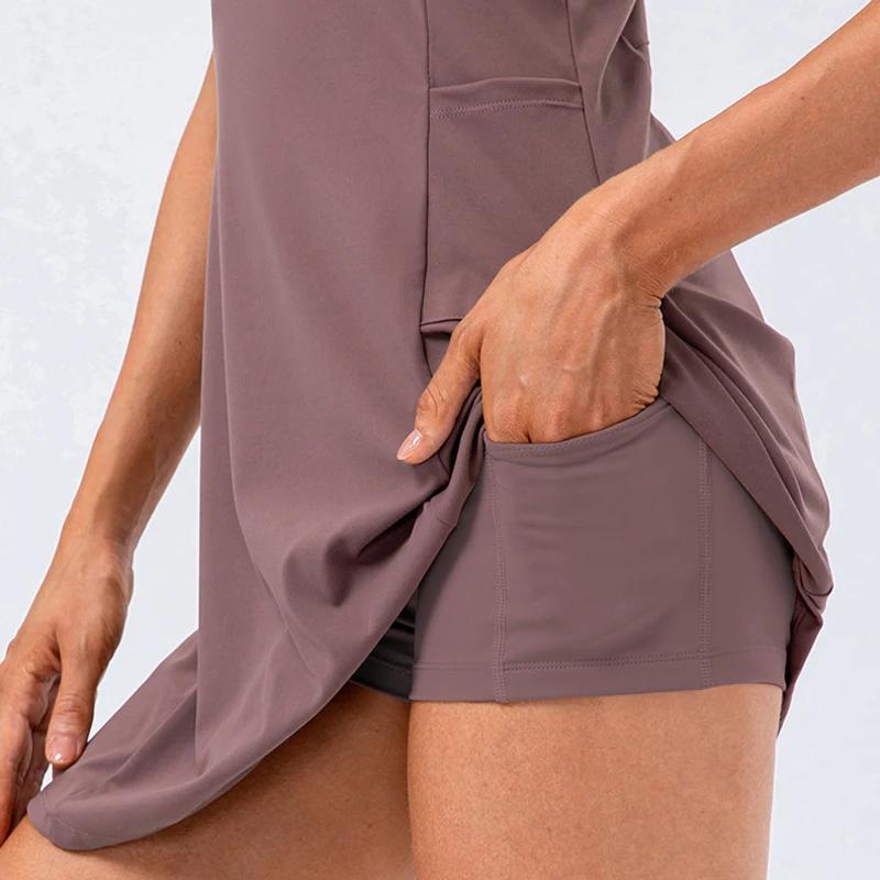Robe de tennis avec short séparé pour femme, ensemble de jupes de sport fibrGolf avec poches, entraî