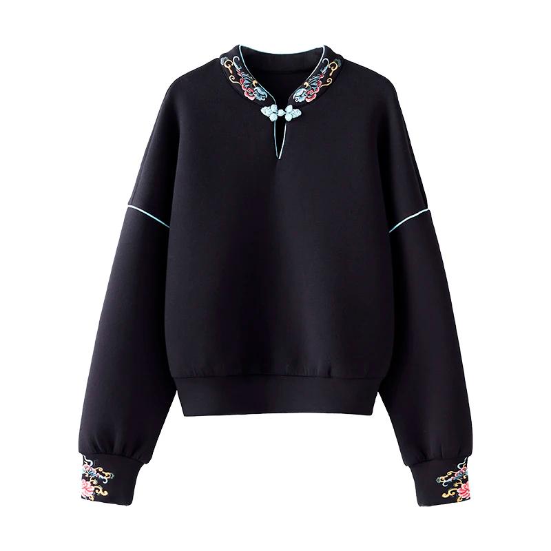 Sweat-shirt à capuche de style chinois pour femme, pull à la mode, décontracté, printemps-automne