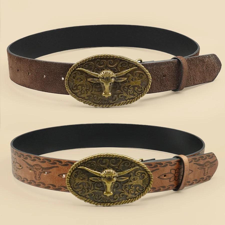 Ceinture décontractée de style occidental rétro avec boucle en alliage antique, un accessoire polyva