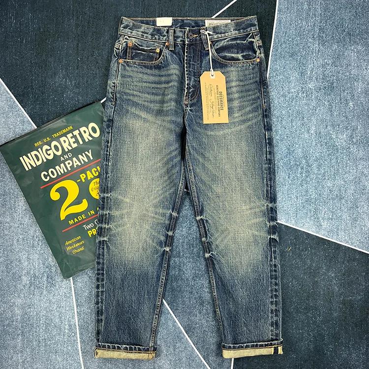 Jean en denim lisière rouge lourd pour hommes, Raped Washed, DistMurcia, pantalon bleu droit, améric